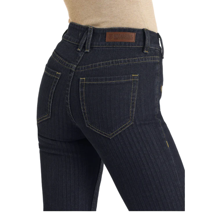 Rock & Roll Women's High Rise Jacquard Striped Trousers - Medium Wash - Image 3