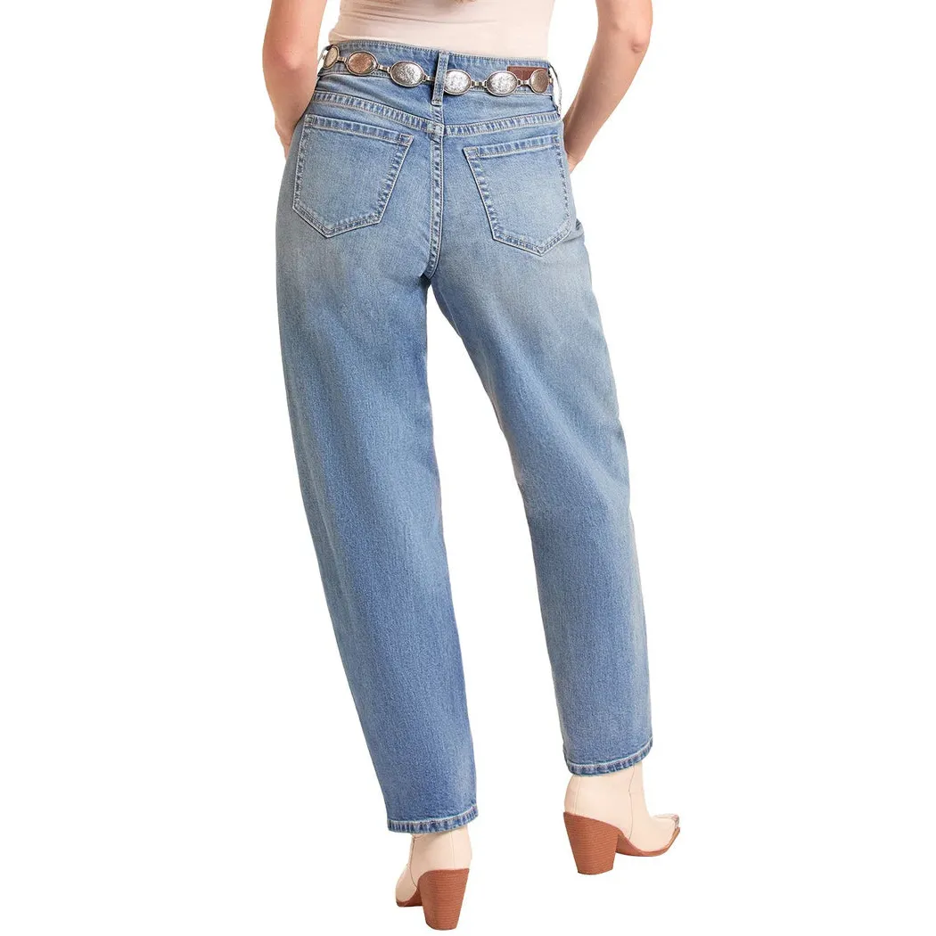 Rock & Roll Women's High Rise Seam Detail Barrel Jeans - Medium Wash - Image 2