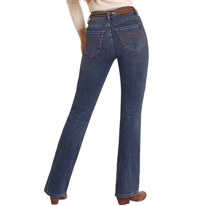 Rock & Roll Women's High Rise Side Seam Detail Bootcut Jean - Medium Wash - Image 2