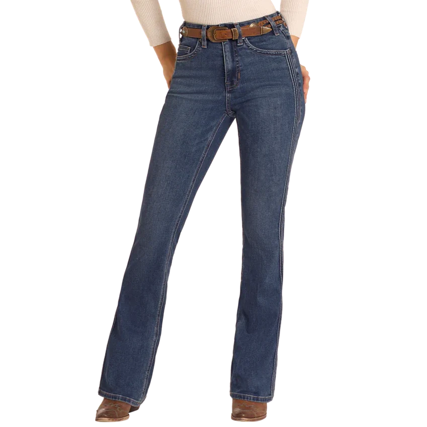 Rock & Roll Women's High Rise Side Seam Detail Bootcut Jean - Medium Wash - Image 3