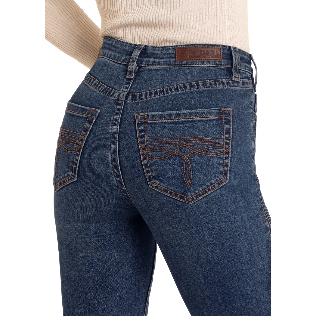 Rock & Roll Women's High Rise Side Seam Detail Bootcut Jean - Medium Wash - Image 4