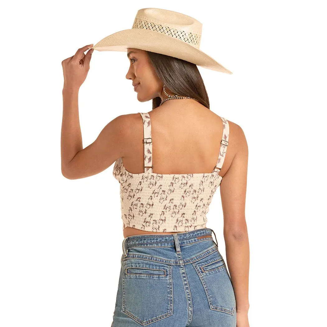 Rock & Roll Women's Horse Print Laced Corset Top - Natural - Image 2