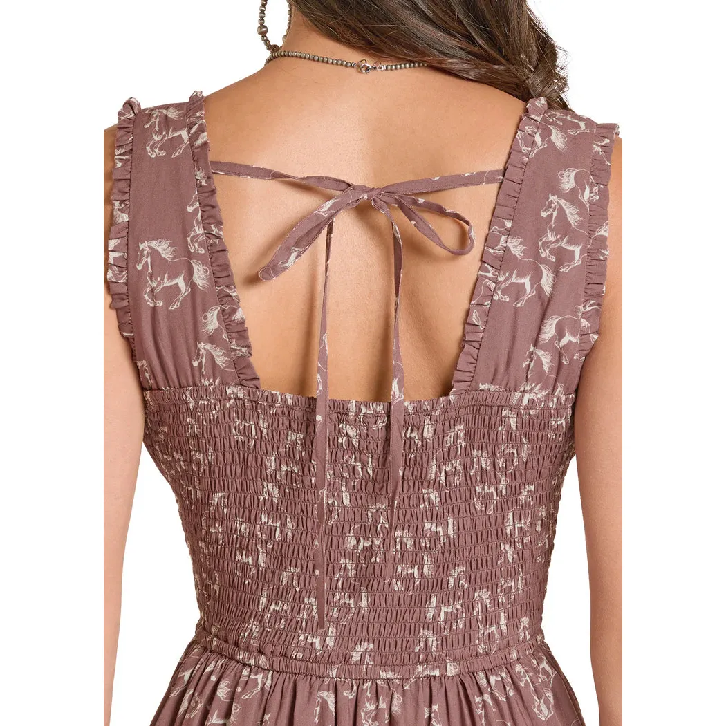 Rock & Roll Women's Horse Print Tiered Dress - Mahogany - Image 4