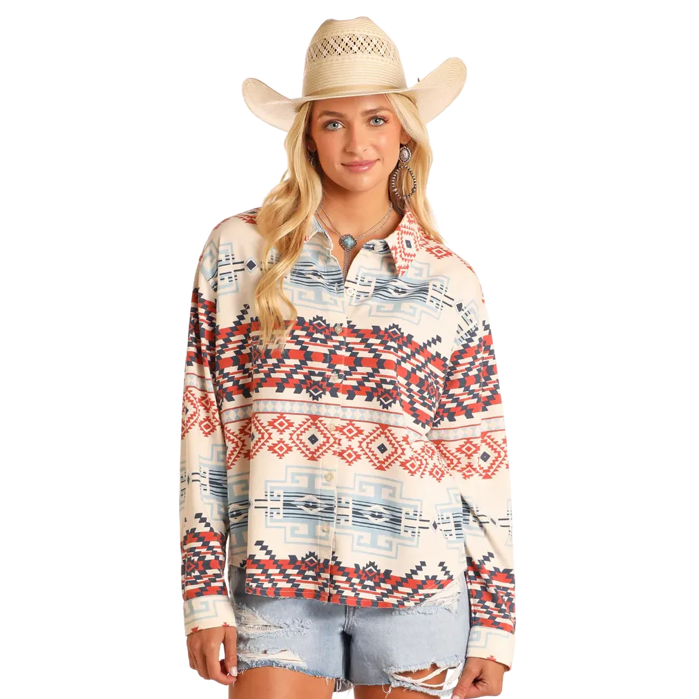 Rock & Roll Women's Long Sleeve Aztec Knit Overshirt- Assorted Colours - Image 2