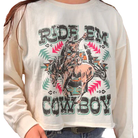 Rock &  Roll   Women's Long Sleeve Ride Em Boxy Pullover - Cream - Image 2