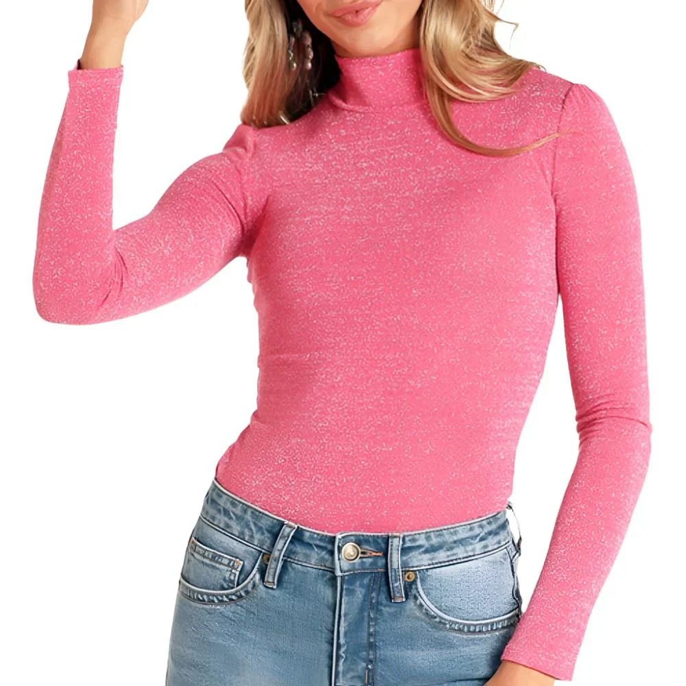 Rock & Roll Women's Lurex Turtleneck Top - Assorted Colours - Image 2