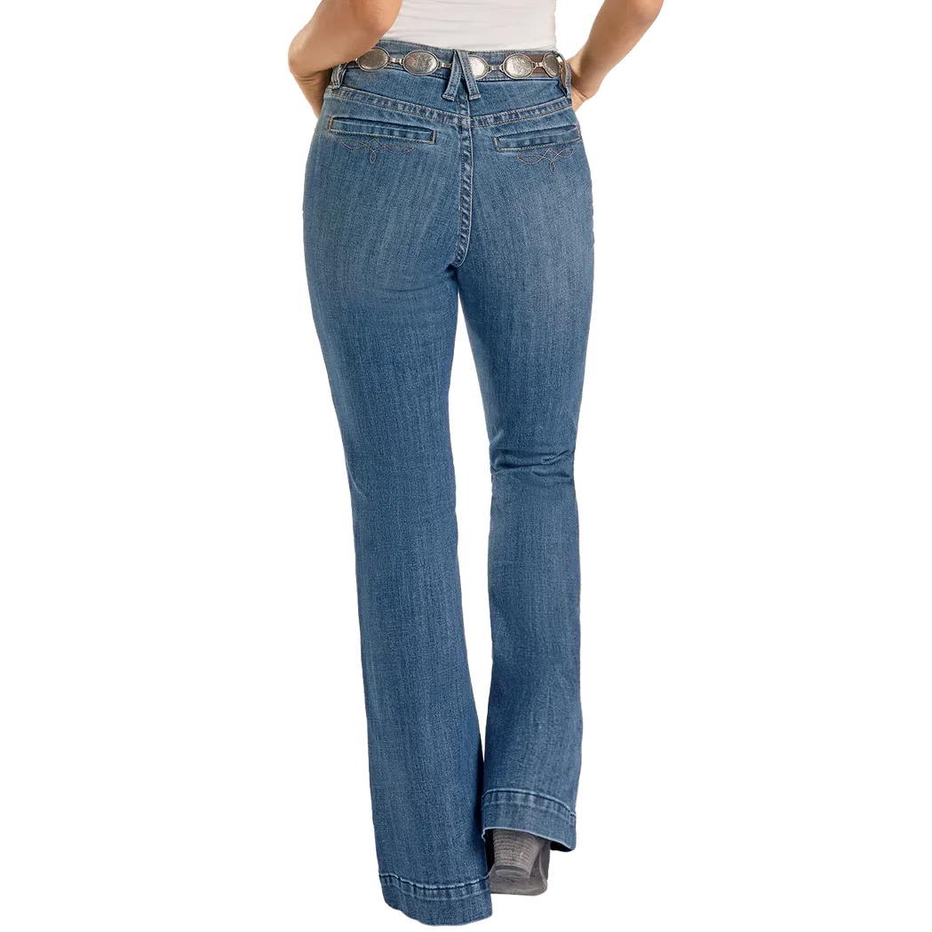 Rock & Roll Women's Boot Stitch Welt Pocket Trouser Jeans - Medium Wash - Image 2