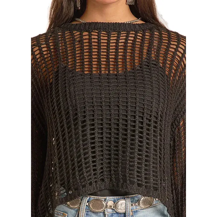 Rock & Roll Women's Open Knit Sweater - Black