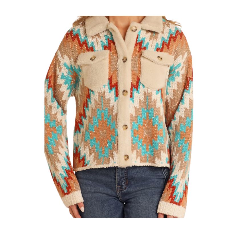 Rock & Roll Women's Aztec Long Sleeve Sweater Cardigan - Multi - Image 2