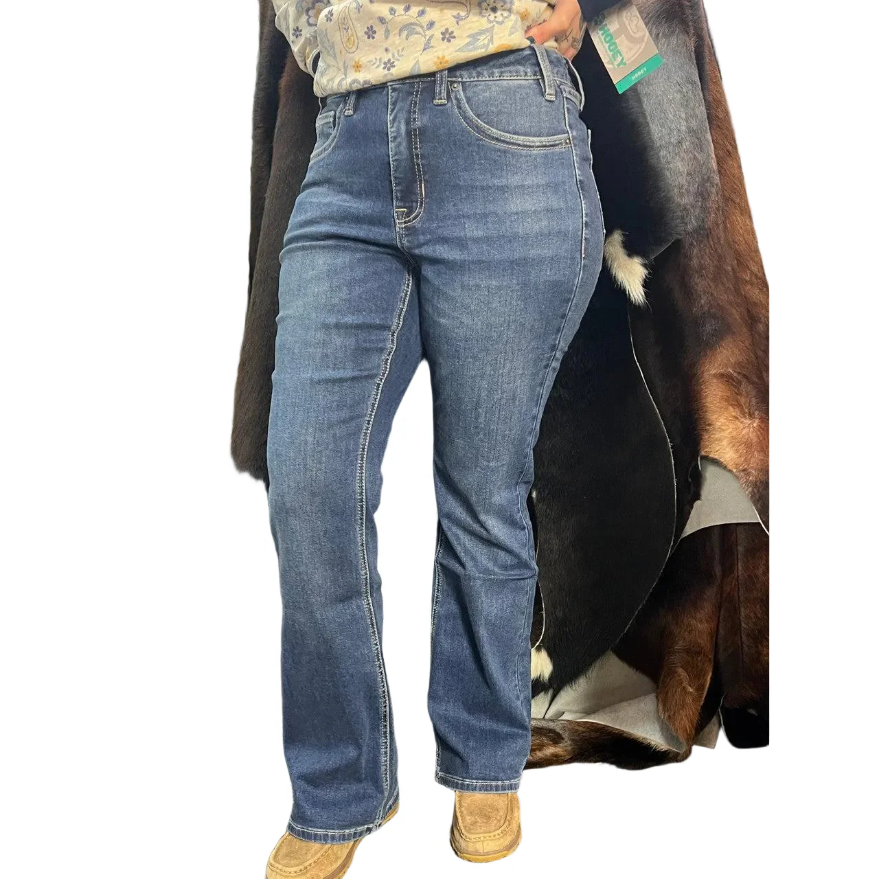 Rock & Roll Women's Pleather Embroidered High Rise Bootcut Jeans - Dark Wash - Image 3