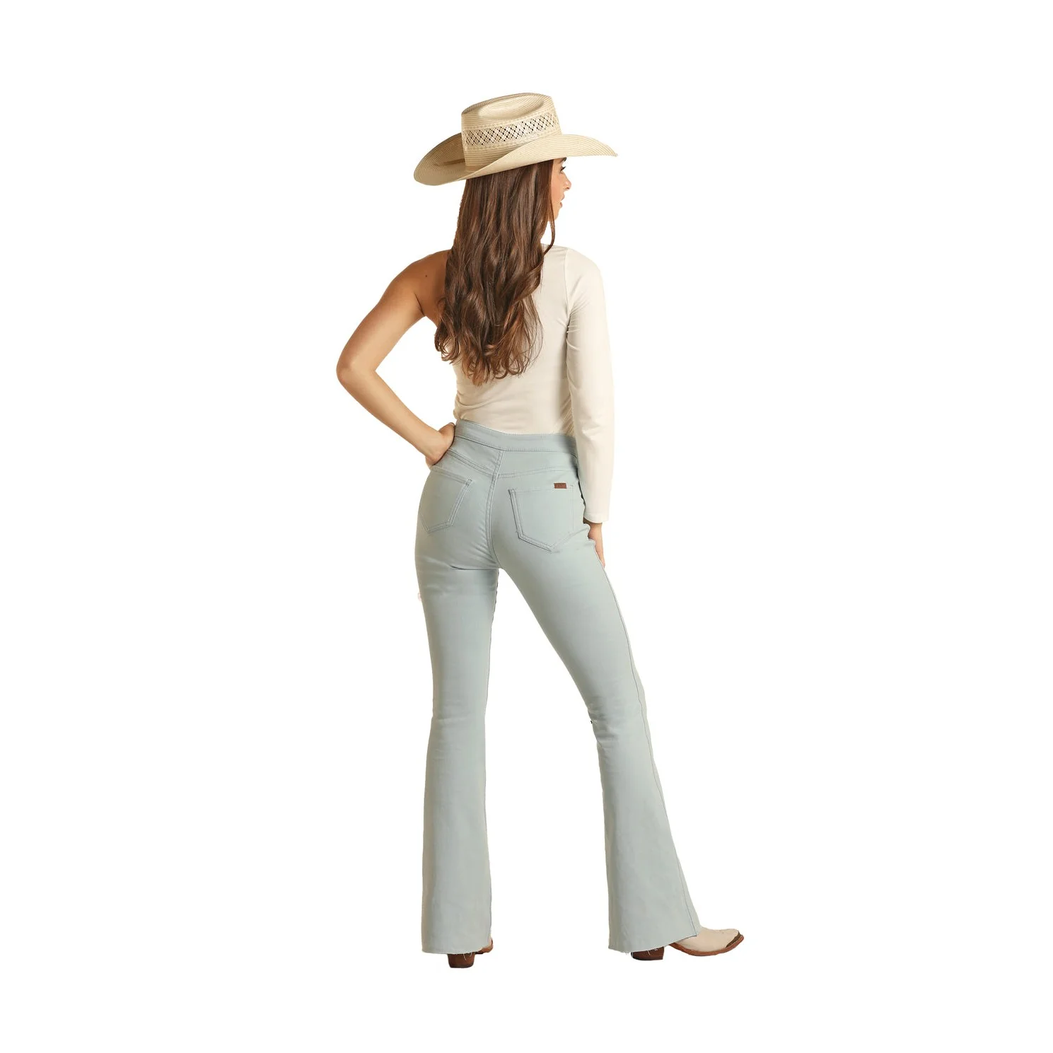 Rock & Roll Women's Reversible Tooled Button Flare Jeans - Powder Blue - Image 2