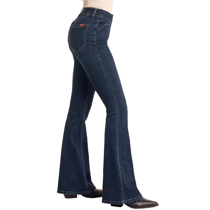 Rock & Roll Women's Scallop Detail Button Flare Jeans - Dark Wash - Image 2