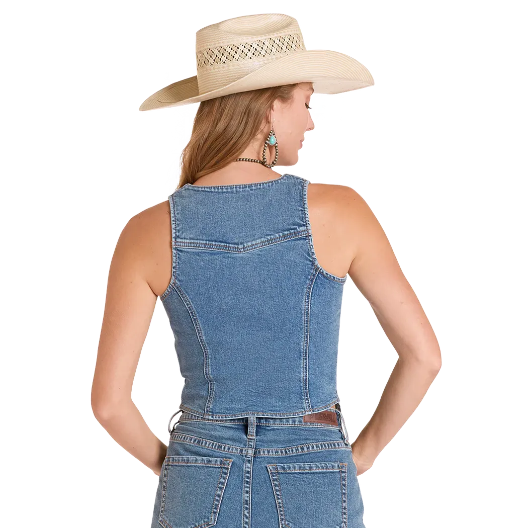 Rock & Roll Women's Seamed Zip Up Denim Vest - Medium Wash - Image 2