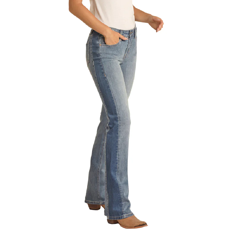 Rock & Roll Women's Side Panel Mid Rise Bootcut Jeans - Medium Vintage - Image 2