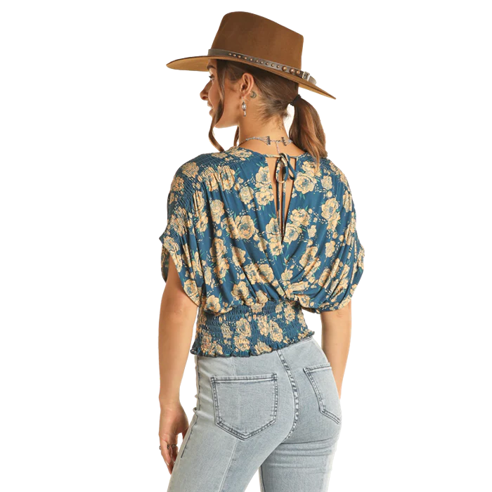 Rock & Roll Women's Smocked Floral Top - Navy - Image 2