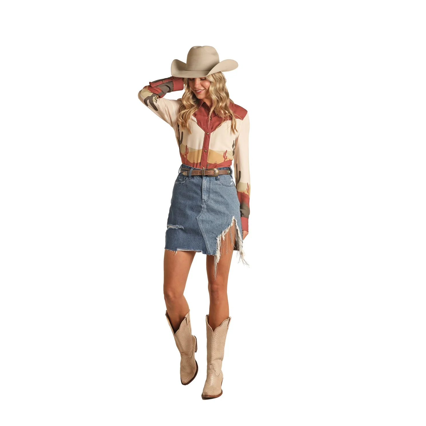 Rock & Roll Women's Denim Distressed Two Tone Skirt - Medium Vintage