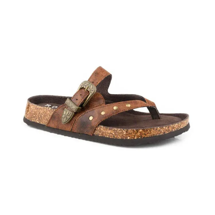 Roper Women's Faux Vintage Leather Sandals- Cognac