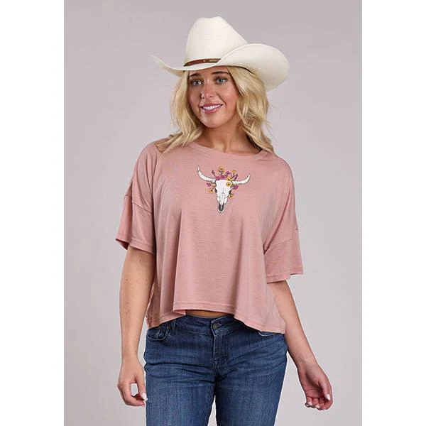 Roper Women's Poly Oversize Crop Tee Shirt- Pink