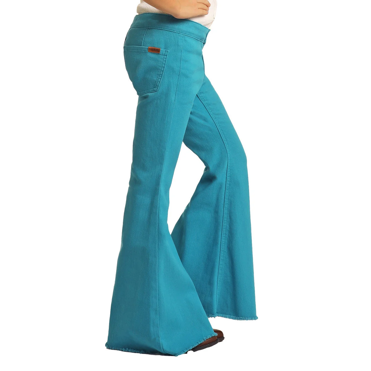 Rock & Roll Girl's Teal Button Bell Jeans - Image 3