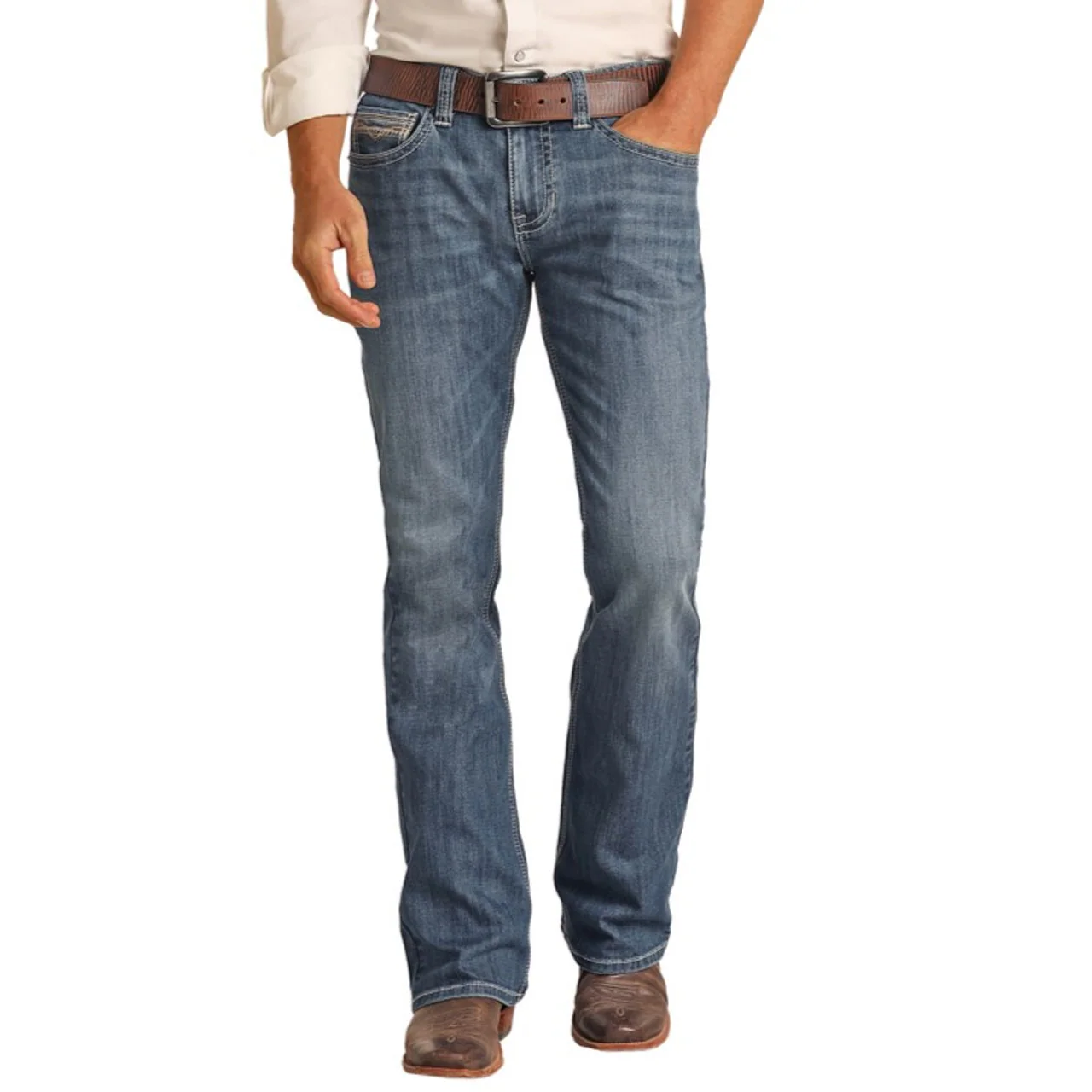 Rock & Roll Mens Regular Fit Stretch Straight Bootcut Jeans - Medium Vintage