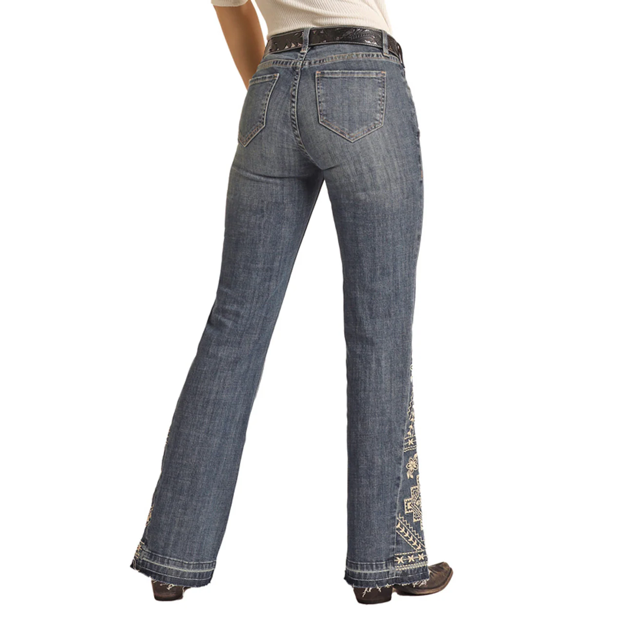 **Rock & Roll Womens Mid Rise Stretch Trouser Jeans - Medium Vintage - Image 2