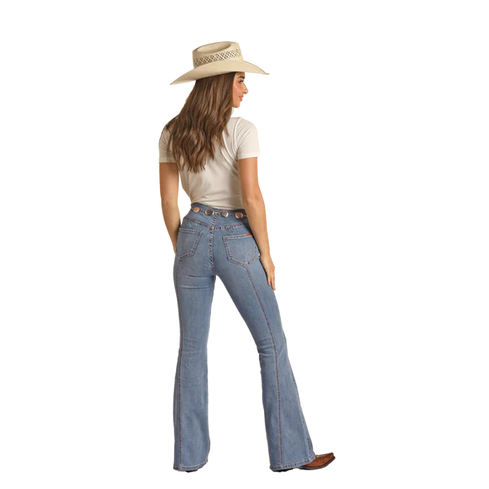 Rock & Roll Women's High Rise Stretch Pull On Flare Jeans - Medium Vintage - Image 2