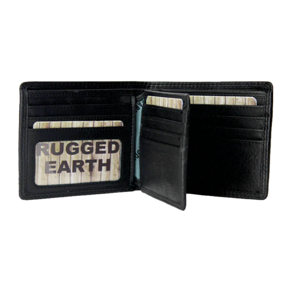 Rugged Earth Men's Leather Bifold Wallet - Black - Image 2