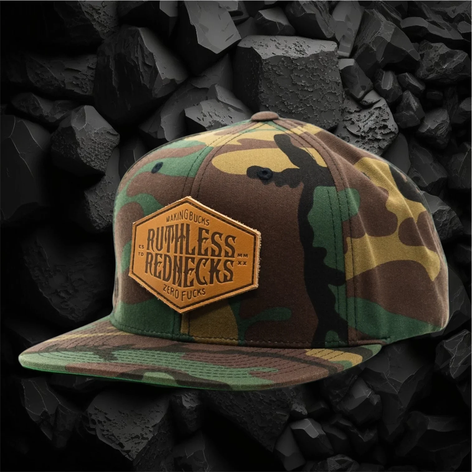 Ruthless Rednecks Hostile Patch Flatbrim Hat - Green Camo