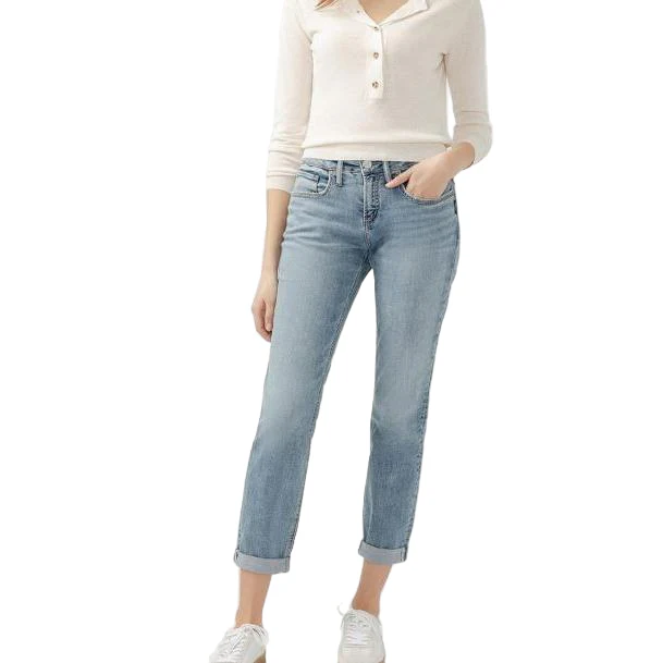 Silver Women's Boyfriend Mid Rise Slim Luxe Stretch Jeans - Indigo