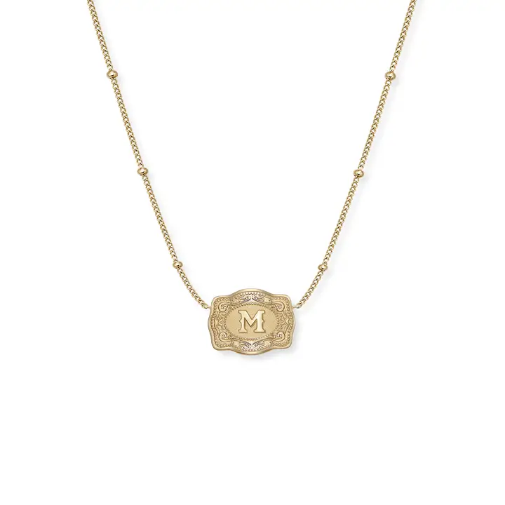 Spur West Ultra Mini Belt Buckle  Initial Necklace- Gold - Image 15