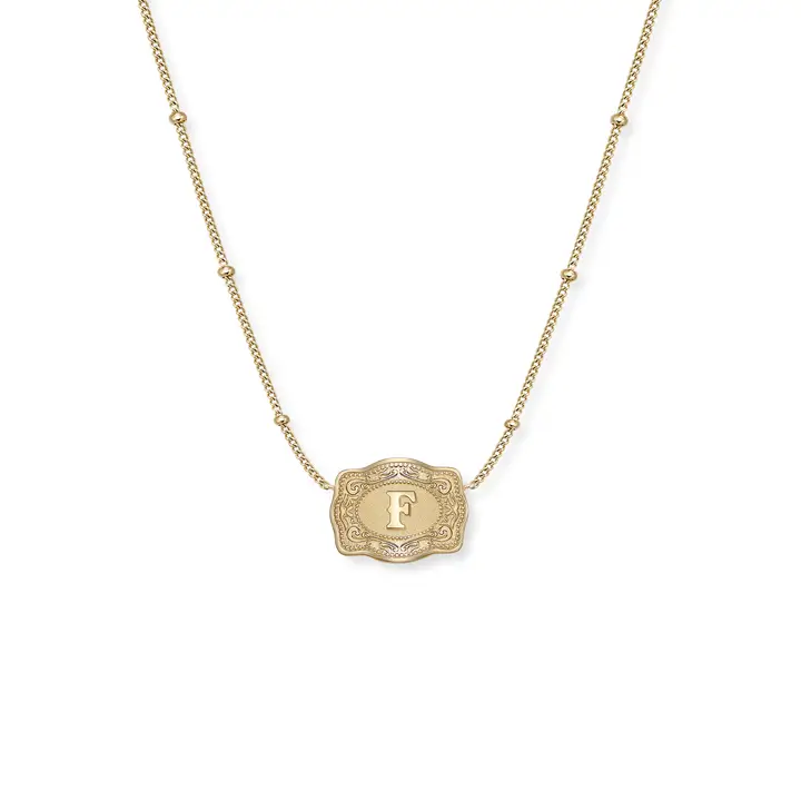 Spur West Ultra Mini Belt Buckle  Initial Necklace- Gold - Image 8