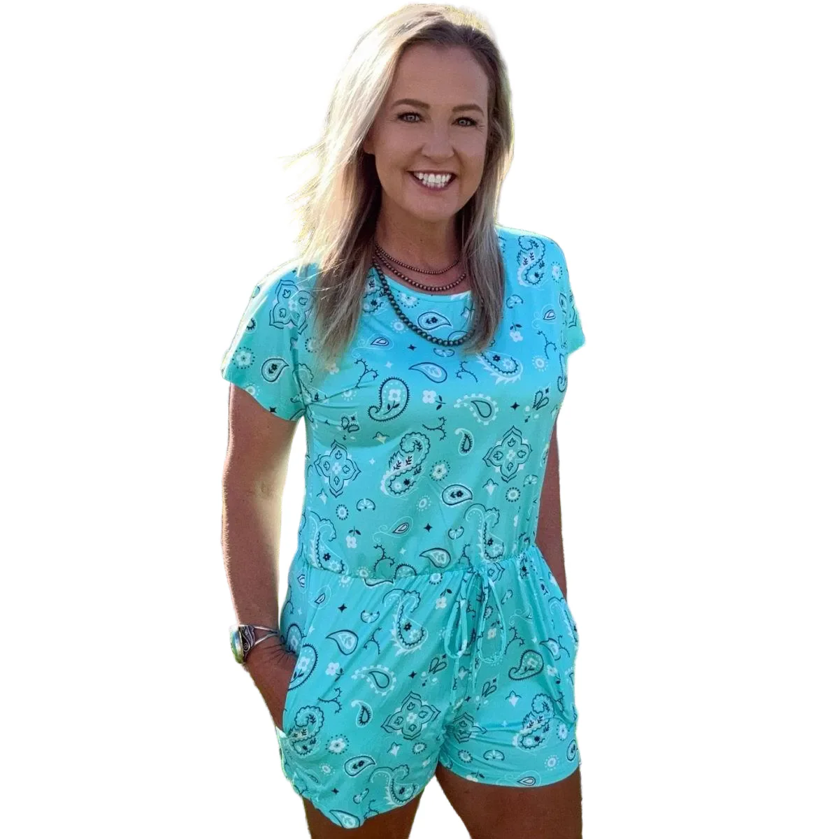 Sterling Kreek Women's Bandana Babe Romper - Turquoise