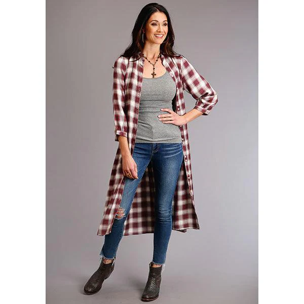 Stetson Apparel Women's Long Sleeve Shirt Dress- Wine