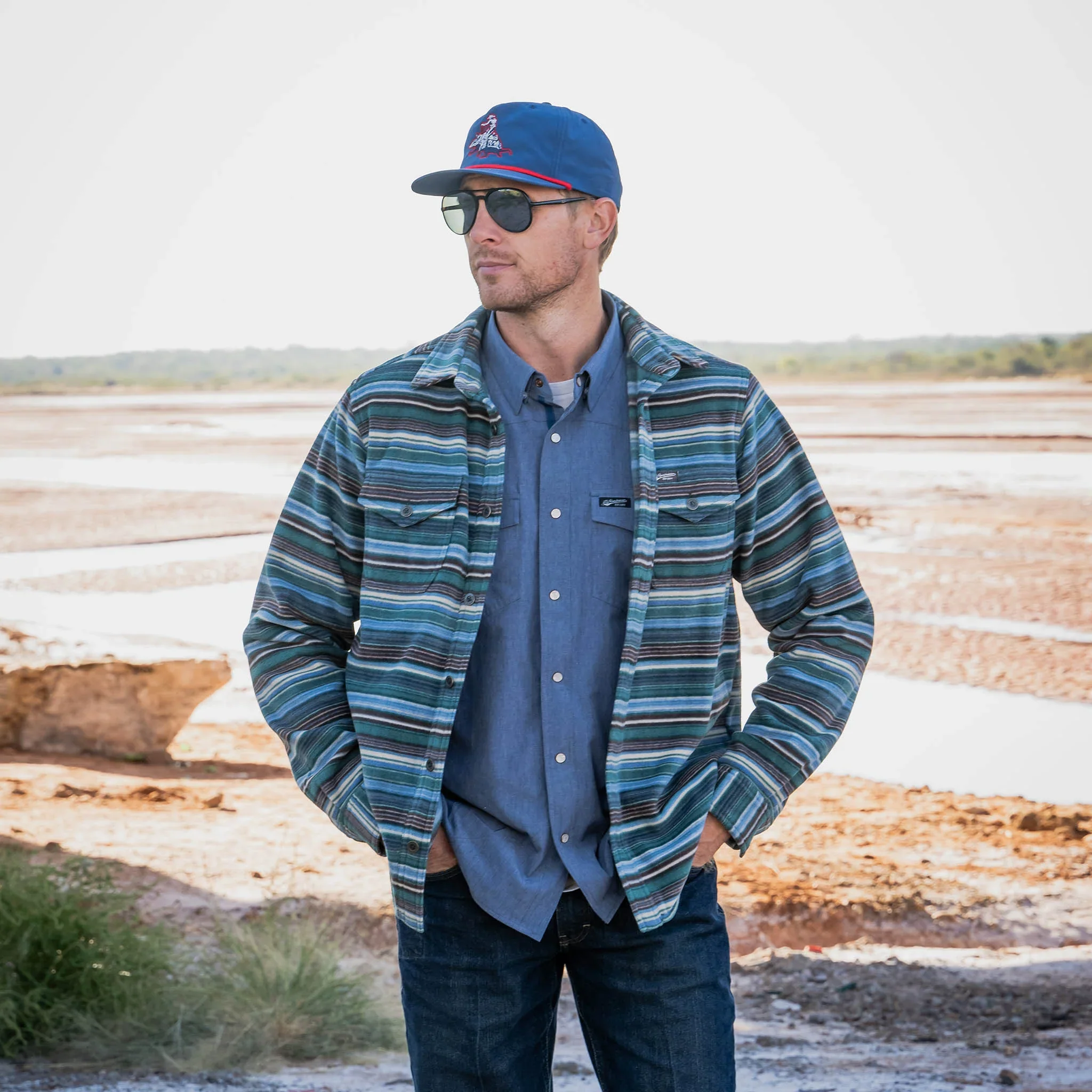 STS Men's Stringer Shirt Jacket - Brown/Green/White/Blue Stripes - Image 2