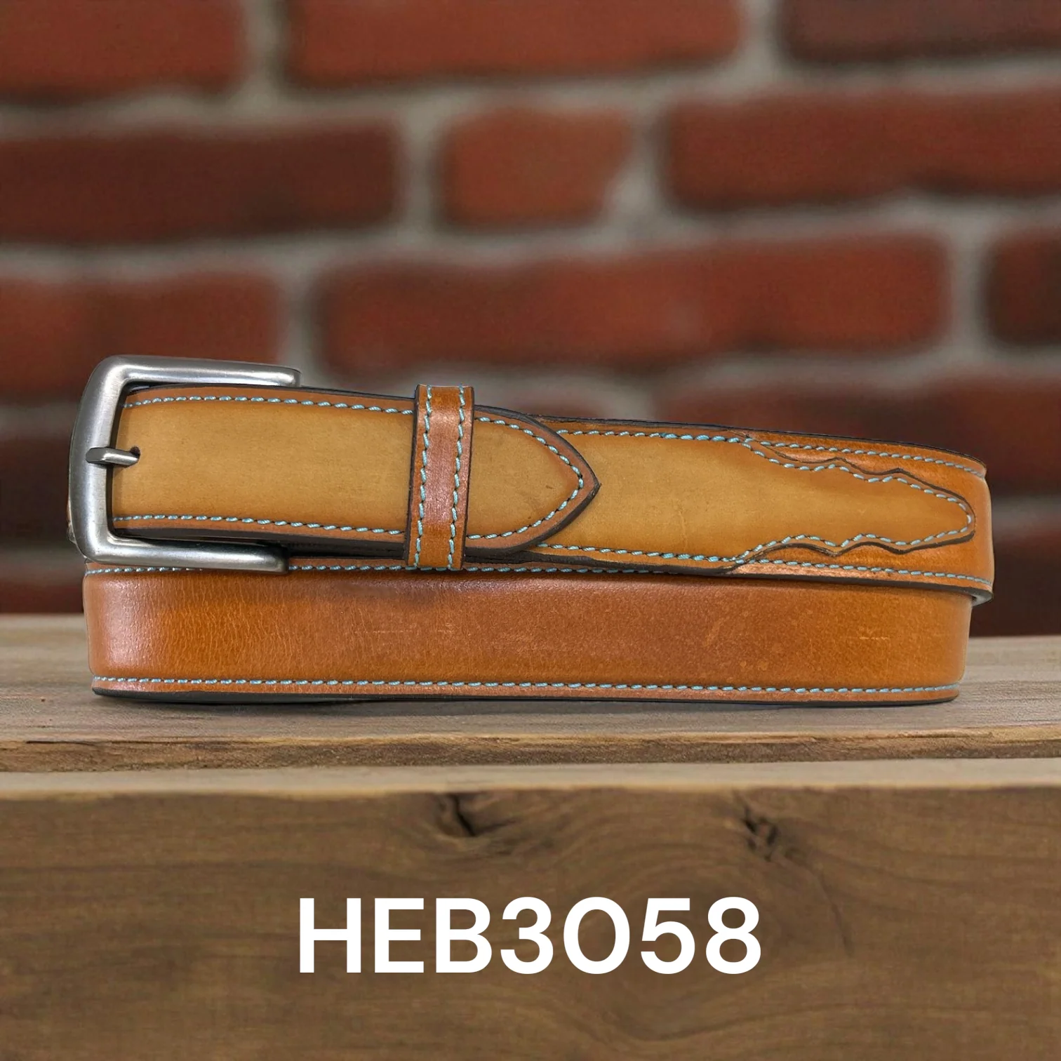 Twisted X Billet & Blue Stitching Circle SH Leather Belt - Light Brown