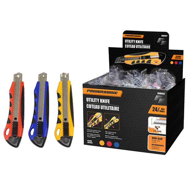 Utility Knife Large-Heavy Duty w/ Rubber Grip- Assorted Colours