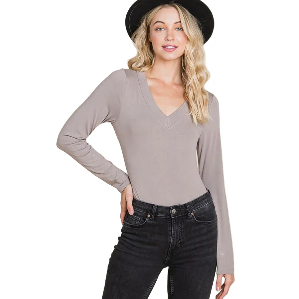 Vanilla Bay V-Neck Long Sleeve Basic Bodysuit
