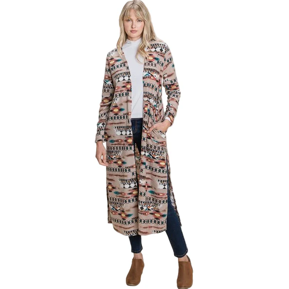 Vanilla Bay Women's Aztec Long Sleeve Open Cardigan w/Side Slits