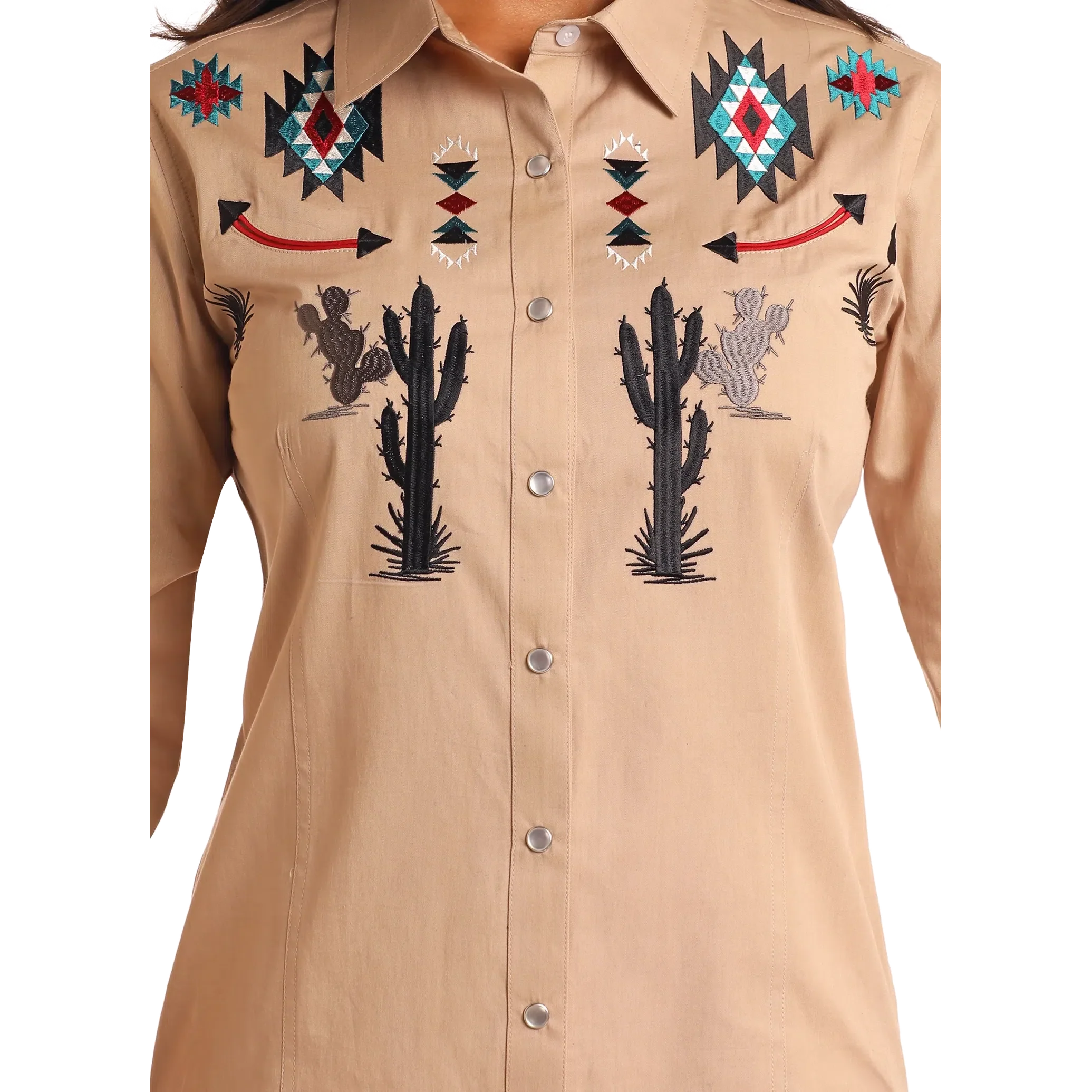 Panhandle Women's Emblem Long Sleeve Snap Dress - Khaki - Image 2