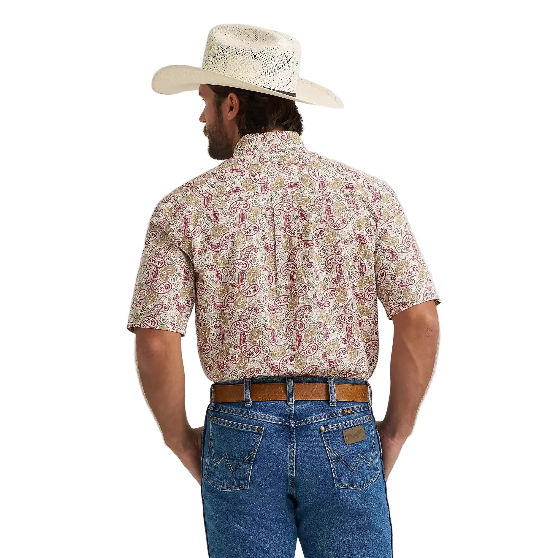 Wrangler® George Strait™ Short Sleeve One Pocket Button Down Shirt - Mustard Paisley - Image 2