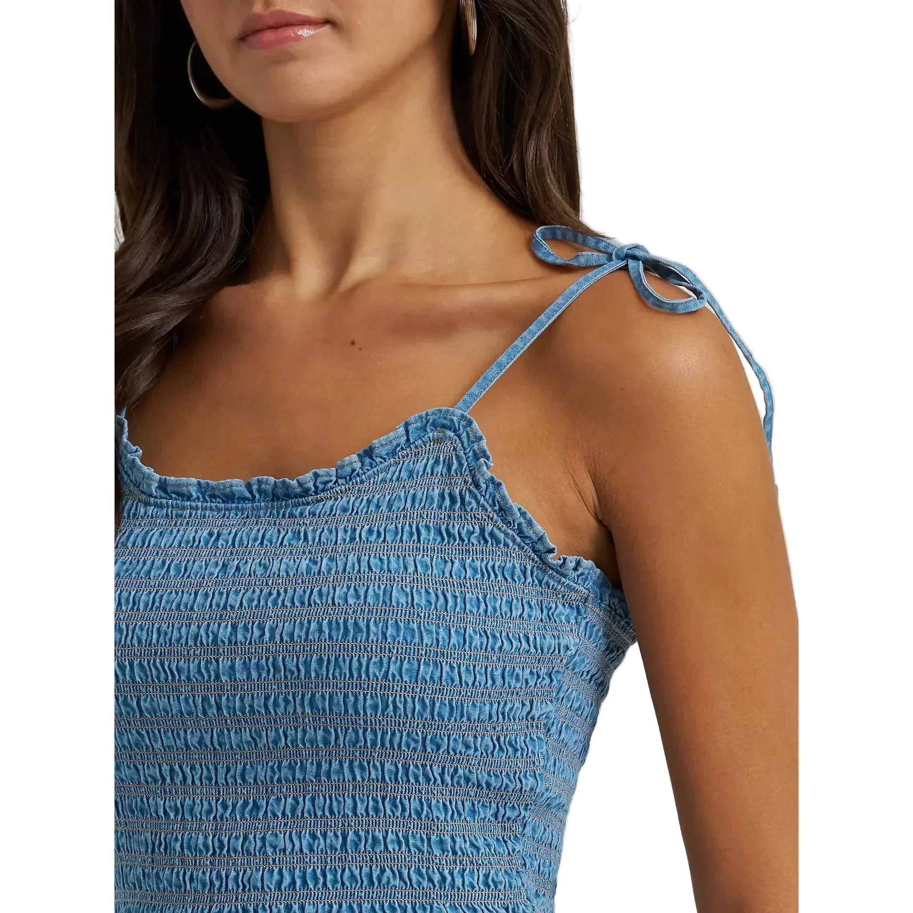 Wrangler® Women's Tie Denim Smocked Dress - Mid Denim - Image 3