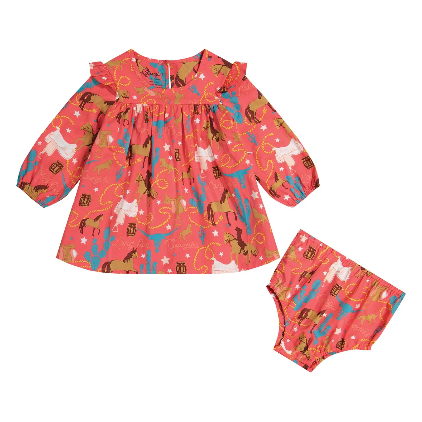 Wrangler Baby Girl's Long Sleeve Horse Pattern Dress - Pink