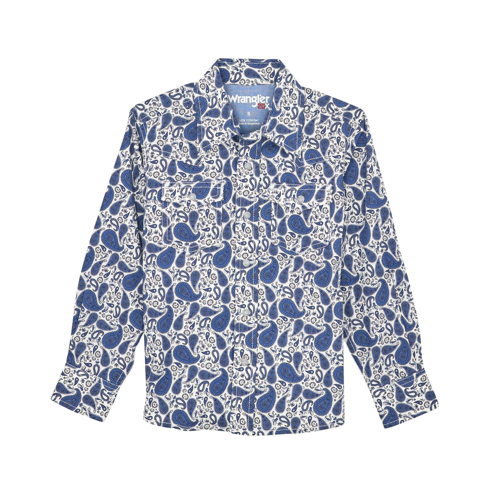 Wrangler Boy's 20X Advanced Comfort Long Sleeve Shirt - White/Blue