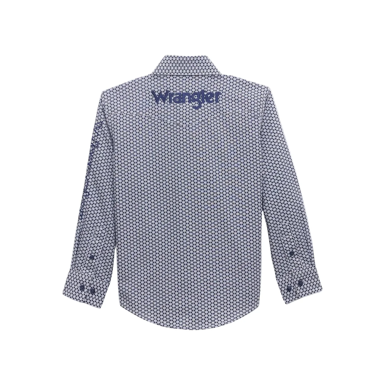 Wrangler Boy's Logo Long Sleeve Geometric Print - Blue - Image 2