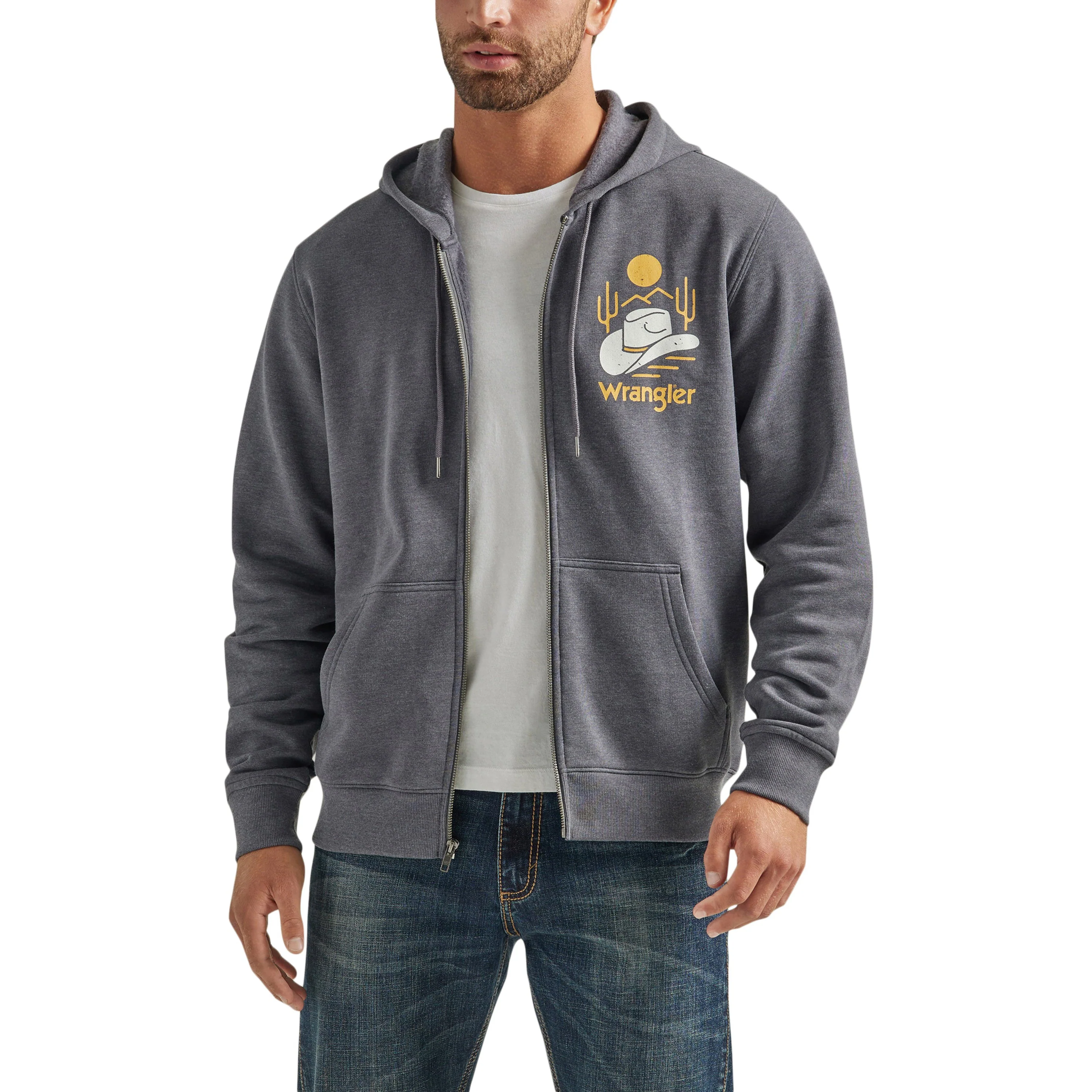 Wrangler Men's Regular Fit Zip Up Hoodie -  Grey - Image 2