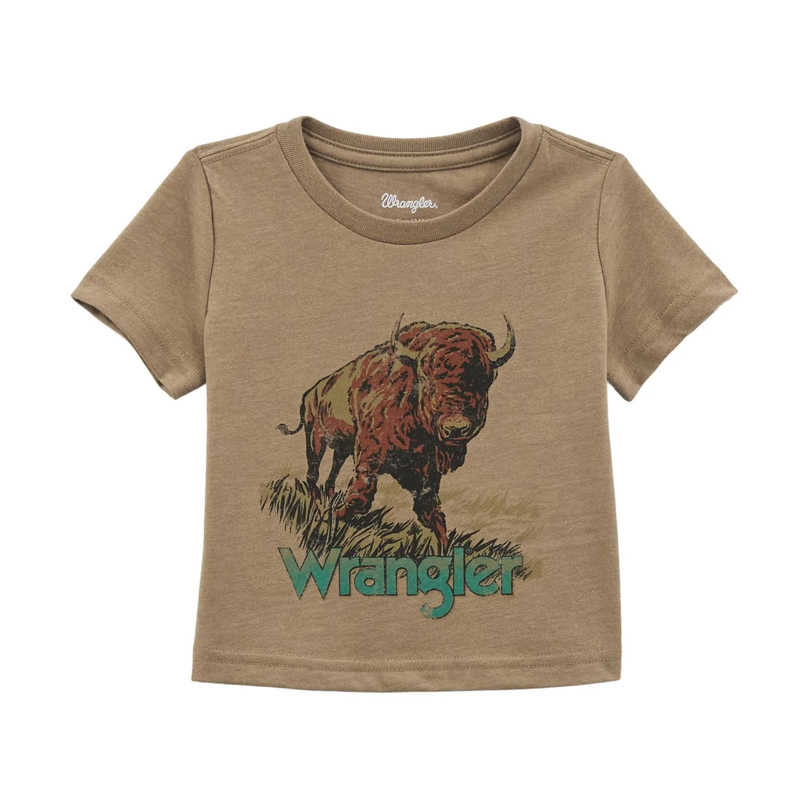 Wrangler Boy's Wrangler Bison Graphic Short Sleeve Tee Shirt- Desert Taupe Heather