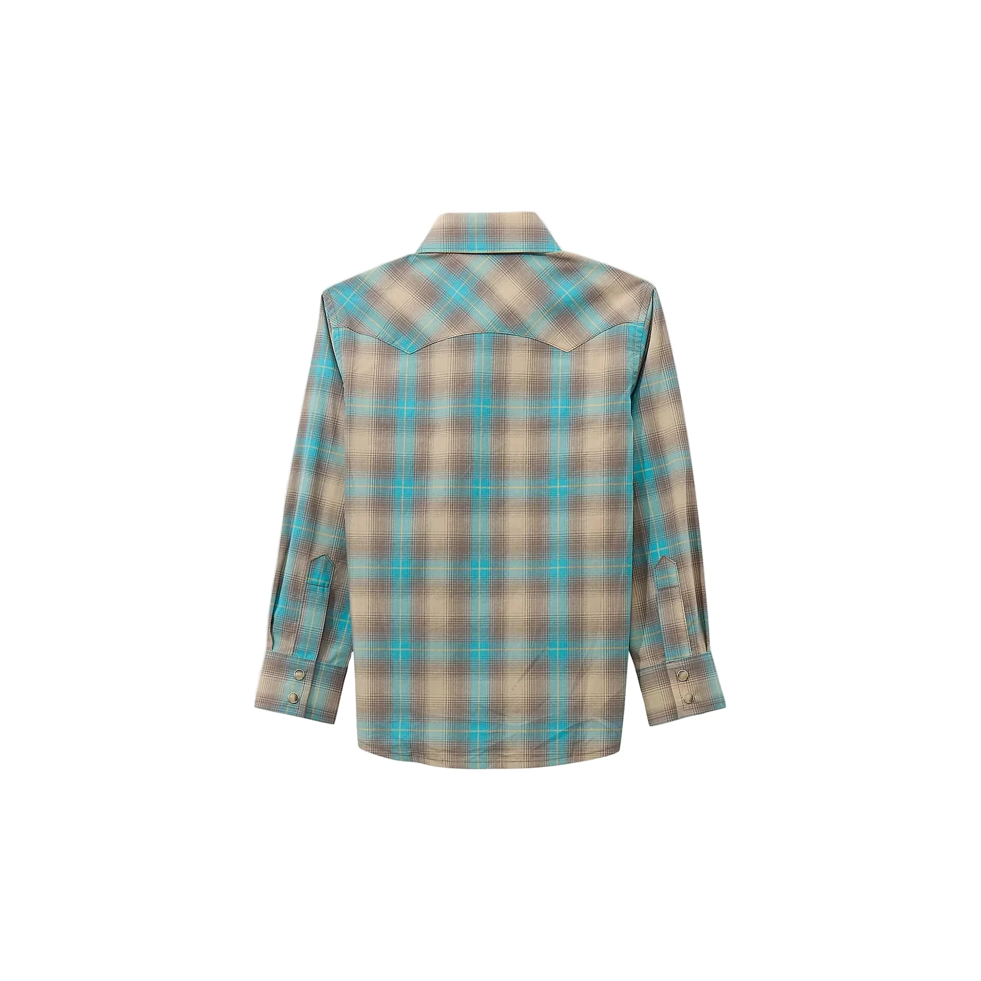 Wrangler Boy's Wrangler Retro Western Snap Plaid Long Sleeve Shirt - Tan/Aqua - Image 2