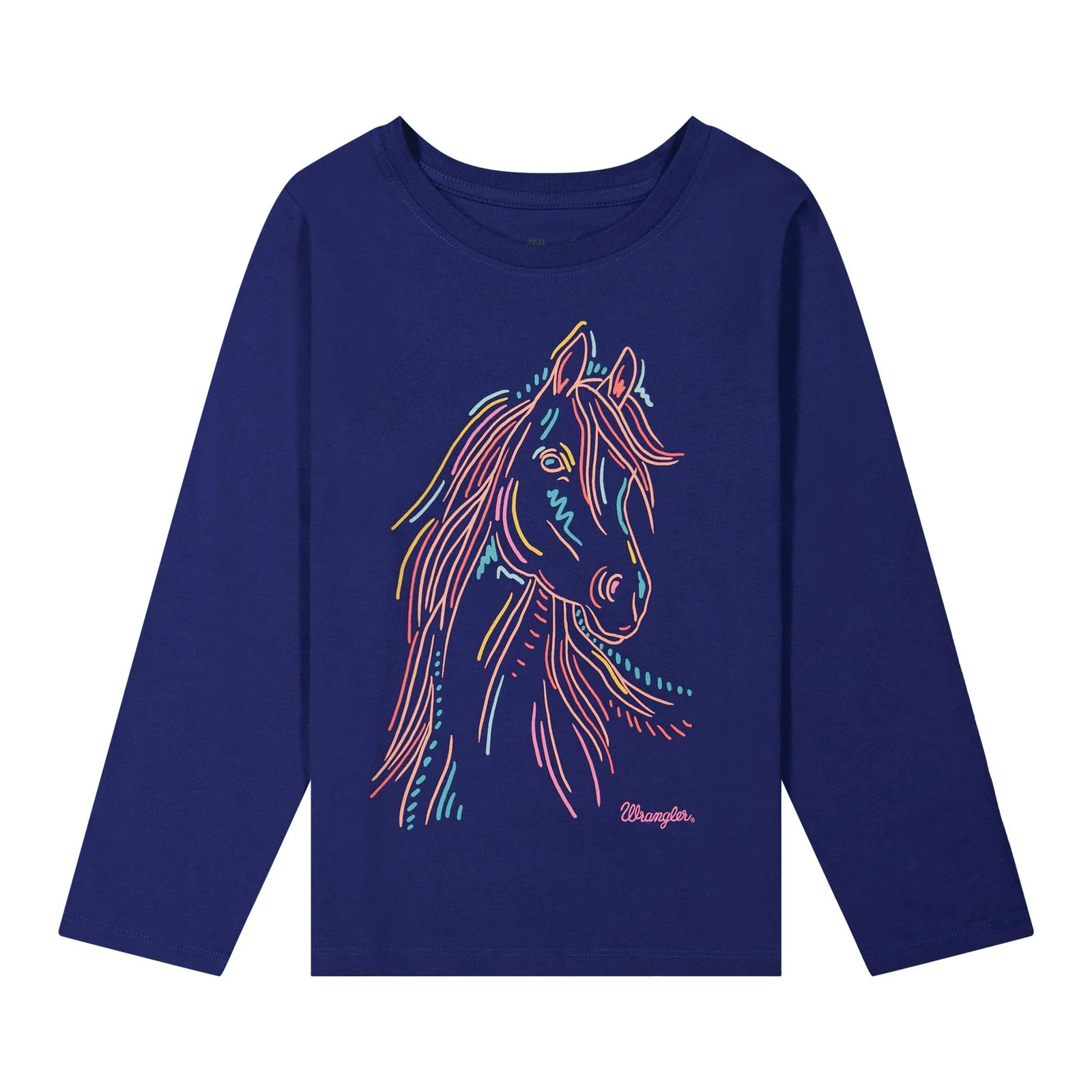 Wrangler Girl's Long Sleeve Graphic Horse T-Shirt - Blue