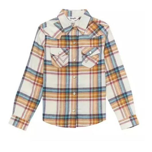 Wrangler Girl's West  Plain Flannel Long Sleeve Shirt - White/ Multi