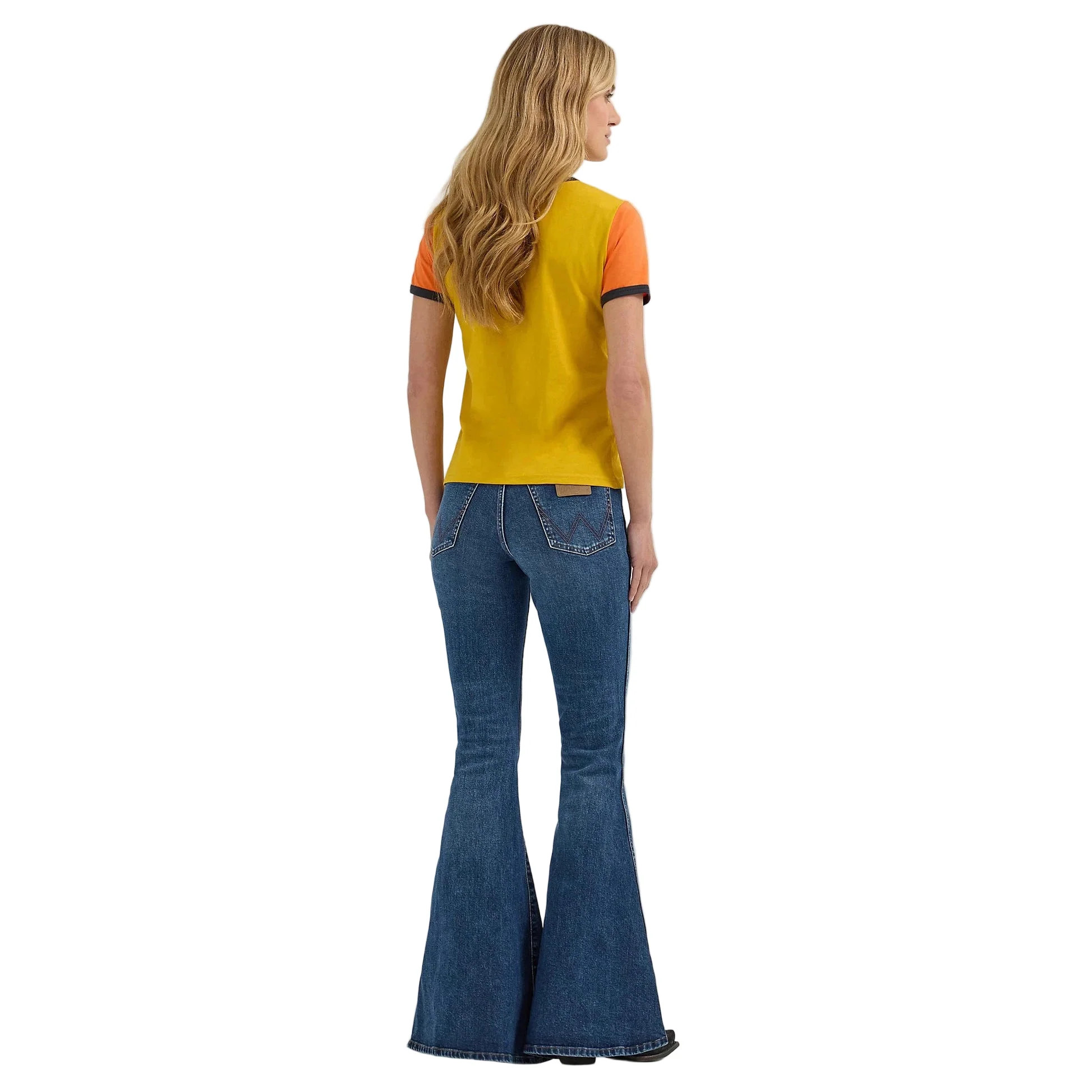 Wrangler Lainey Wilson Number 9 Slim Ringer Short Sleeve Tee Shirt-Nugget Gold - Image 4